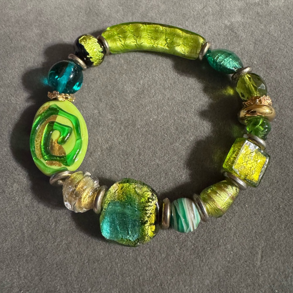 Shimmer Statement Dichroic Glass Beaded Stretch Bracelet